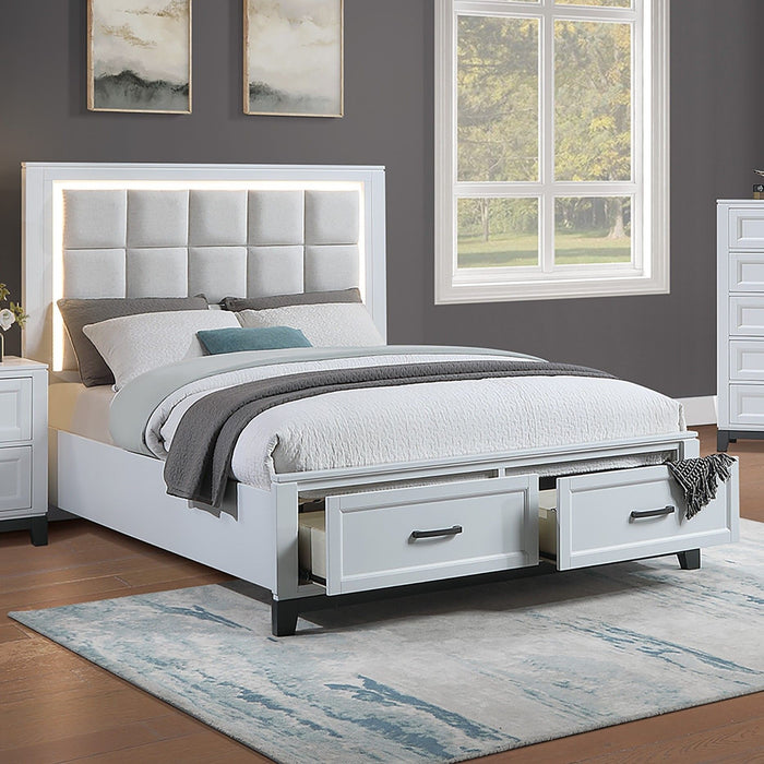 Bedroom Set, Bed With Drawers And Upholstered Headboard LED Lighting