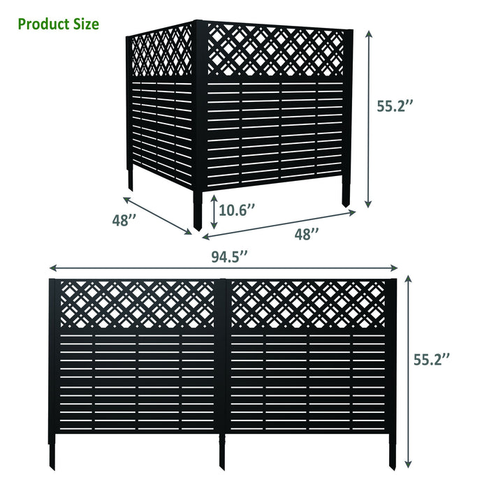 2 Panels Privacy Screen Outdoor Privacy Panels, Trash Can Enclosure, Air Conditioner Fence - Black
