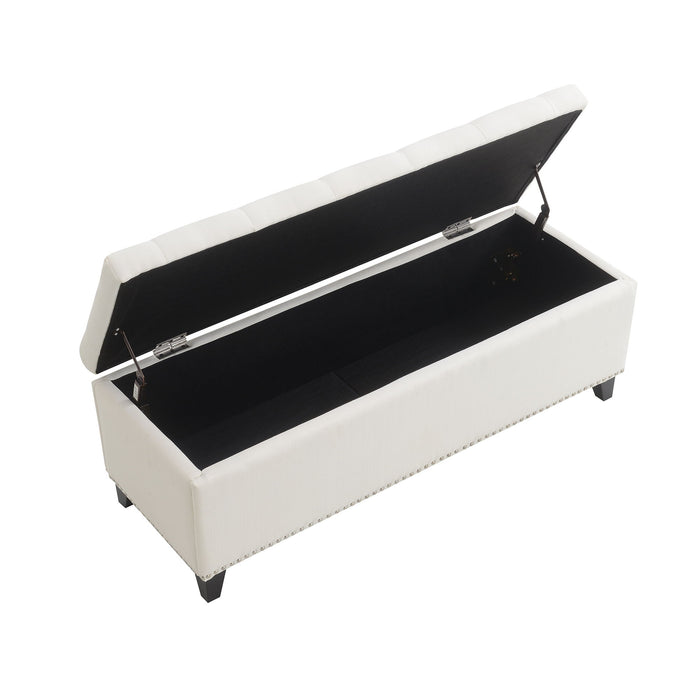 Button-Tufted Storage Ottoman With Safety Close Hinge