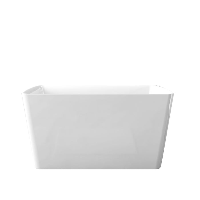 Freestanding Bathtub With Built In Seat, Rectangle Shape, Invisible Overflow & Pop Up Drain - Gloss White