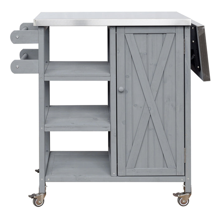 Foldable Outdoor Kitchen Island With Storage Cabinet