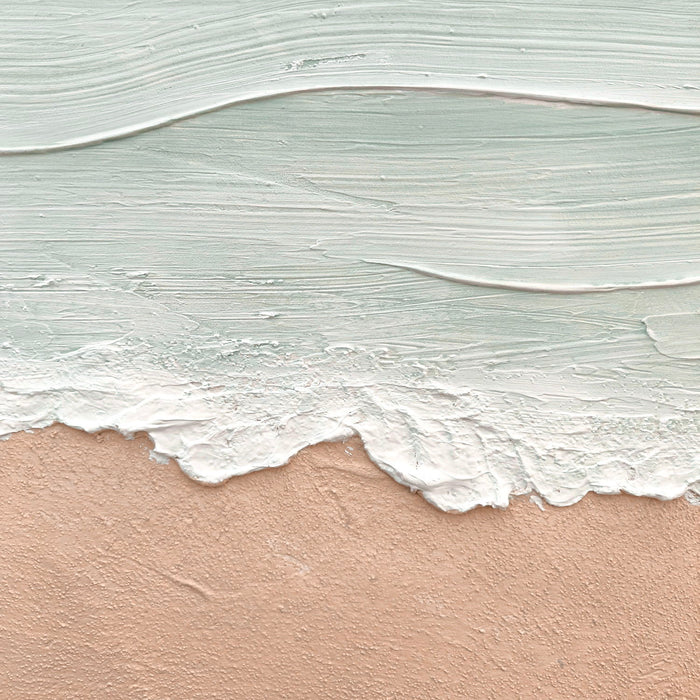 Framed Beach Wall Art, Textured Canvas Painting, Neutral Ocean Decor For Living Room - Beige / Blue