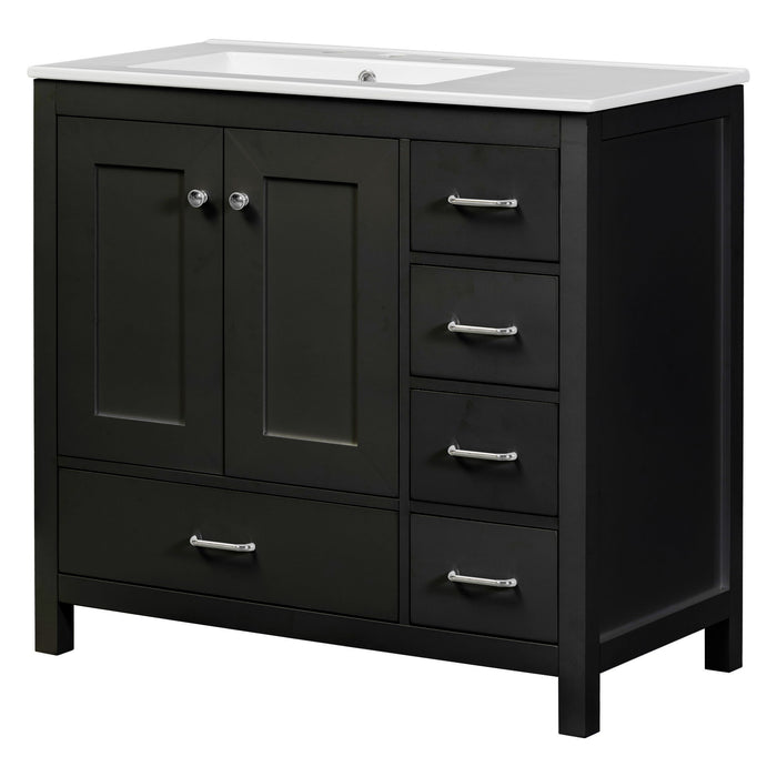 Bathroom Vanity With Ceramic Sink Combo, Abundant Storage Cabinet 2 Soft Close Doors And 5 Drawers