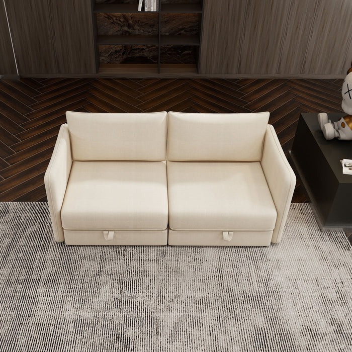 Modular Sectional Sofa With Storage, Convertible 2 Seater Sleeper Sofa - Beige