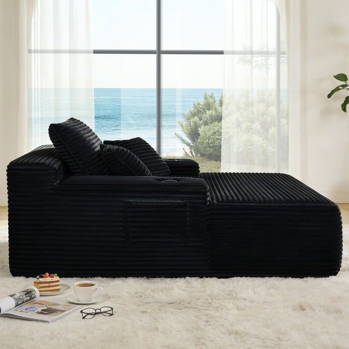 Convertible Chaise Lounge Chair & Wide Armrest & Throw Pillows - Black
