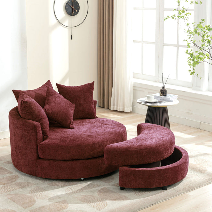 360° Swivel Accent Barrel Chair With Storage Ottoman & 4 Pillows, Modern Leisure Chair Round Accent For Living Room