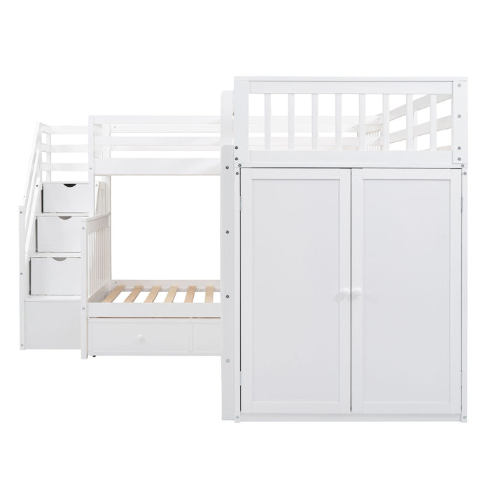 L Shaped Bunk Bed With 3 Drawers, Portable Desk And Wardrobe