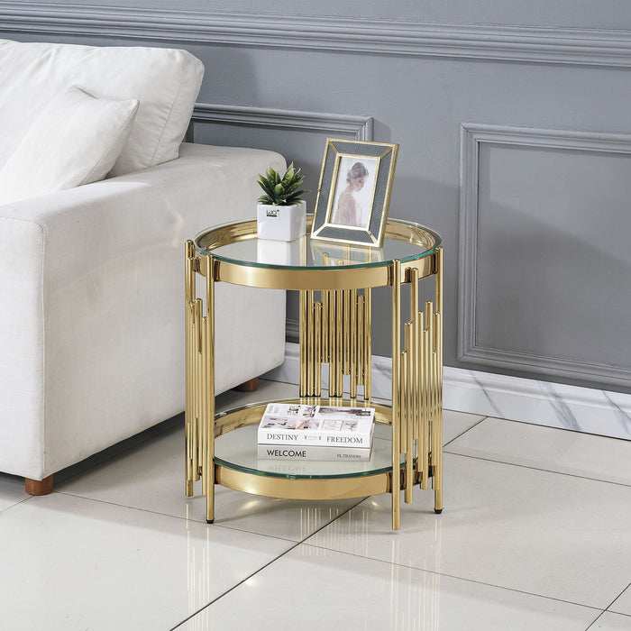 Round Double Tier Table With Flute Shaped Tube Legs