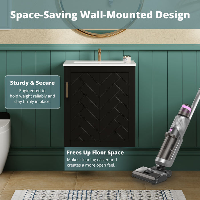 Modern Wall Mounted Bathroom Cabinet With Side Shelf And Ceramic Sink