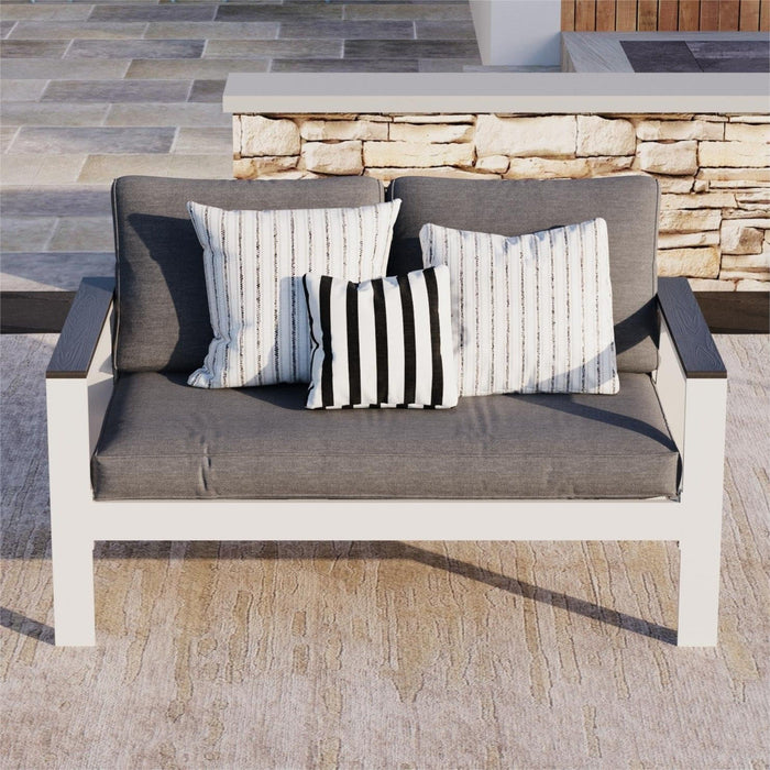 All Weather Patio Loveseat With Armrests & Angled Backrest - White / Gray