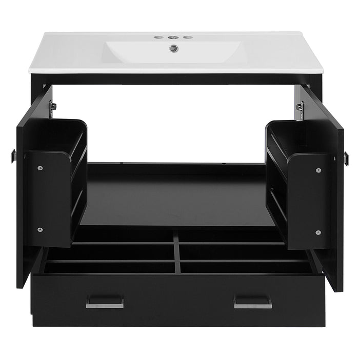 Bathroom Vanity With Sink, Soft Close Doors, Double Shelves & Divided Drawer