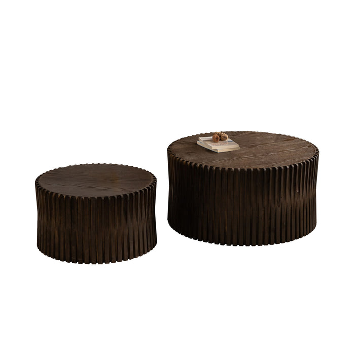 Cylindrical Coffee Table With Vertical Texture Relief