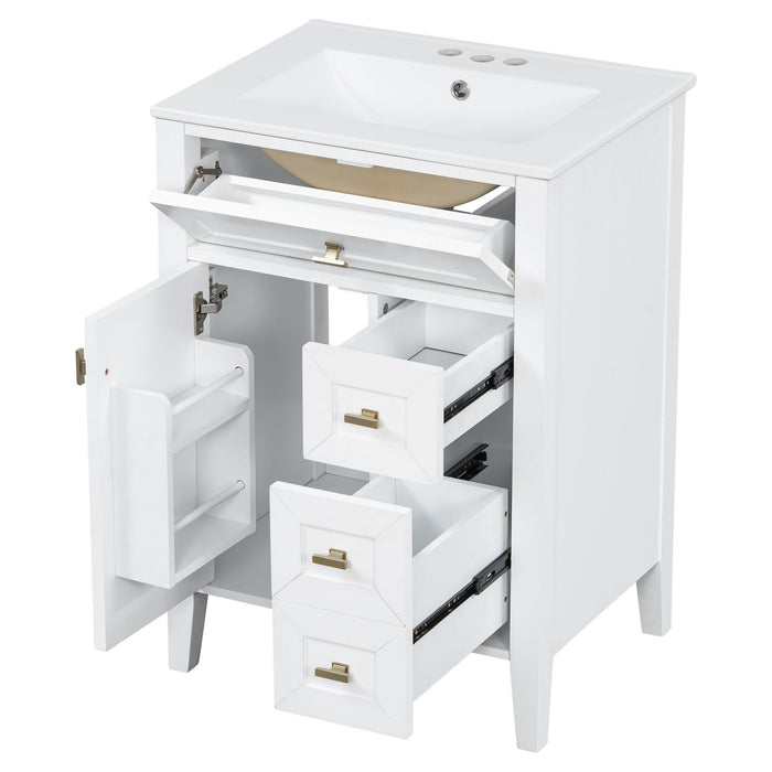 Bathroom Vanity With Sink, 3 Drawers & Cabinet With 2 Tier Door Storage Rack, Soft Close Doors & Drawers