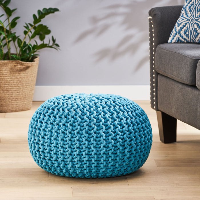 Moro - Knitted Cotton Round Pouf With Pumpkin Shape