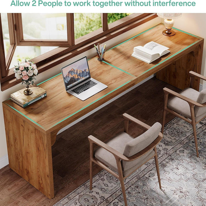 Extra Long 2 Person Computer Desk, Large Workstation - Brown