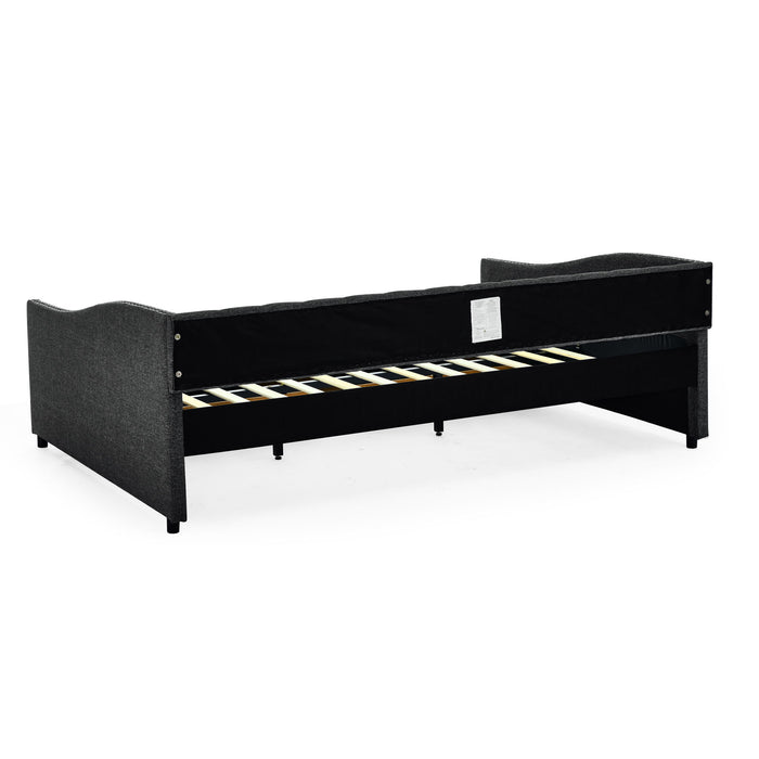 Upholstered Tufted Daybed With 2 Drawers, Waved Arms