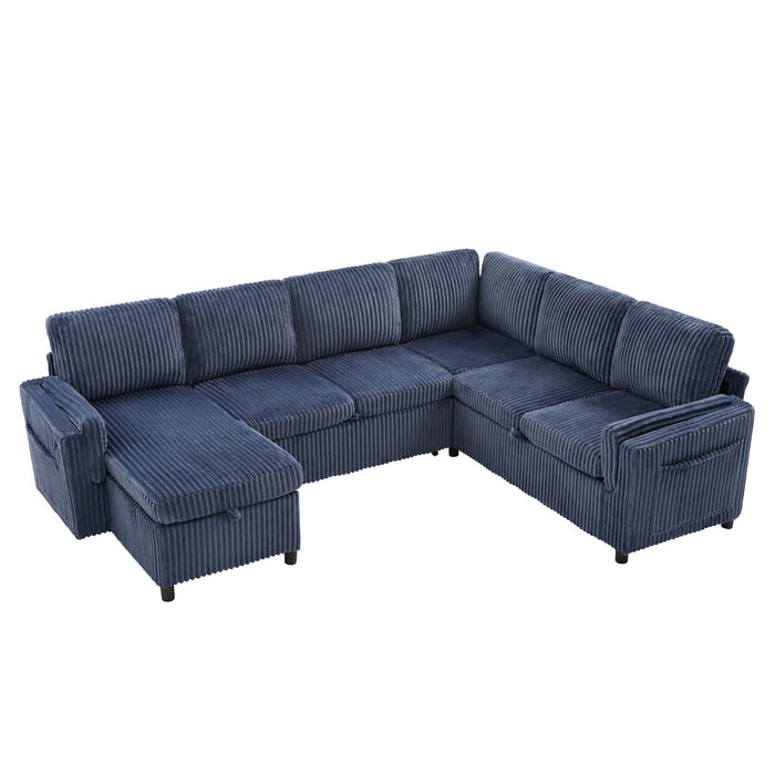 Convertible U-Shaped Sectional Sofa Bed With USB Ports And Storage