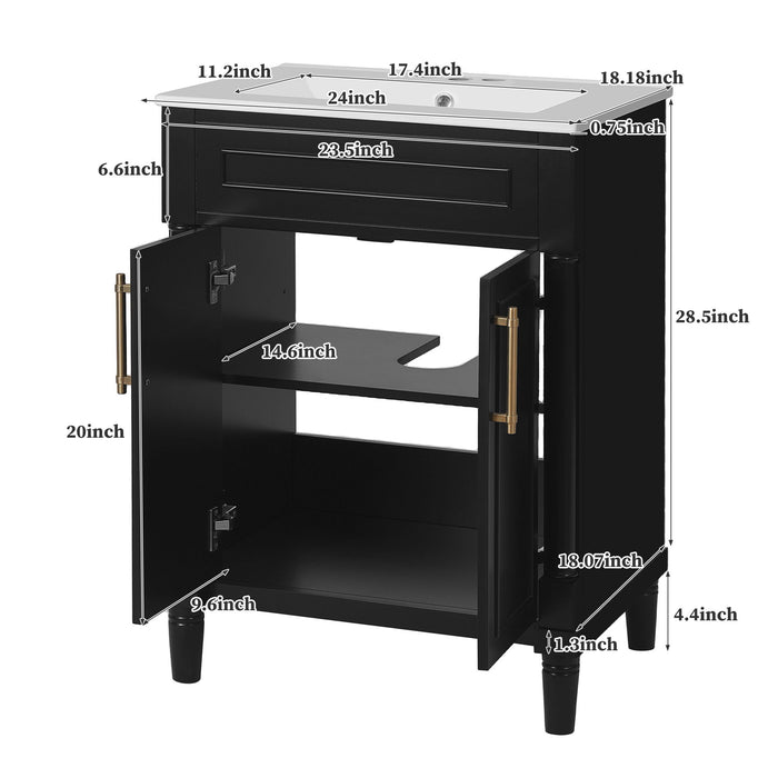 Bathroom Vanity With Integrated Sink, 2 Door Cabinet - Black