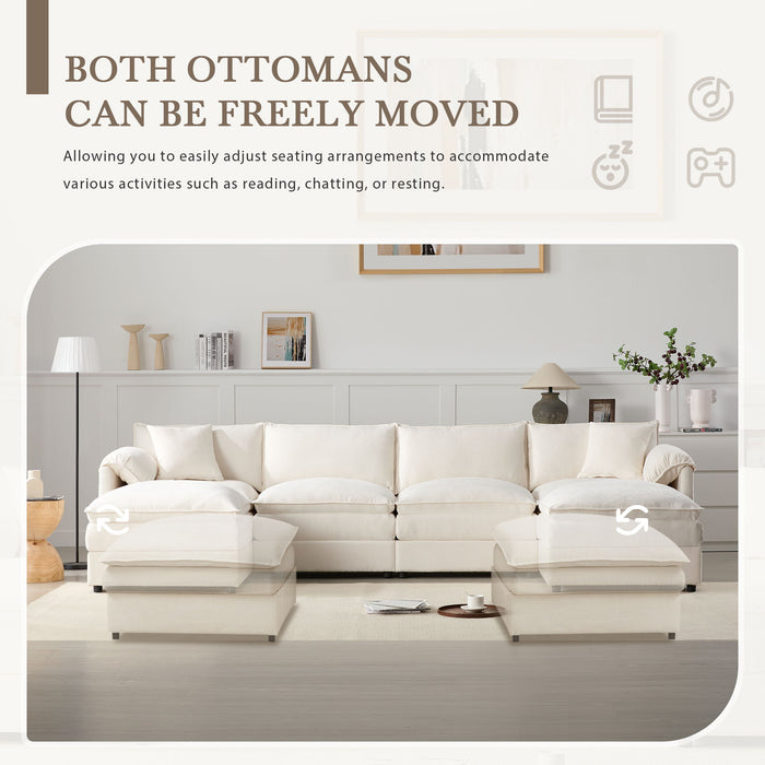 Modular Sectional With Deep And Wide Seat, Cloud Couch Set With Double Cushions Sofa With Movable Ottoman