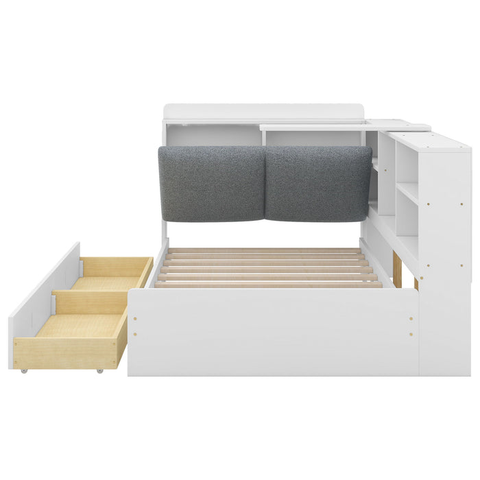 Platform Bed With Storage Headboard, Shelves And 2 Drawers