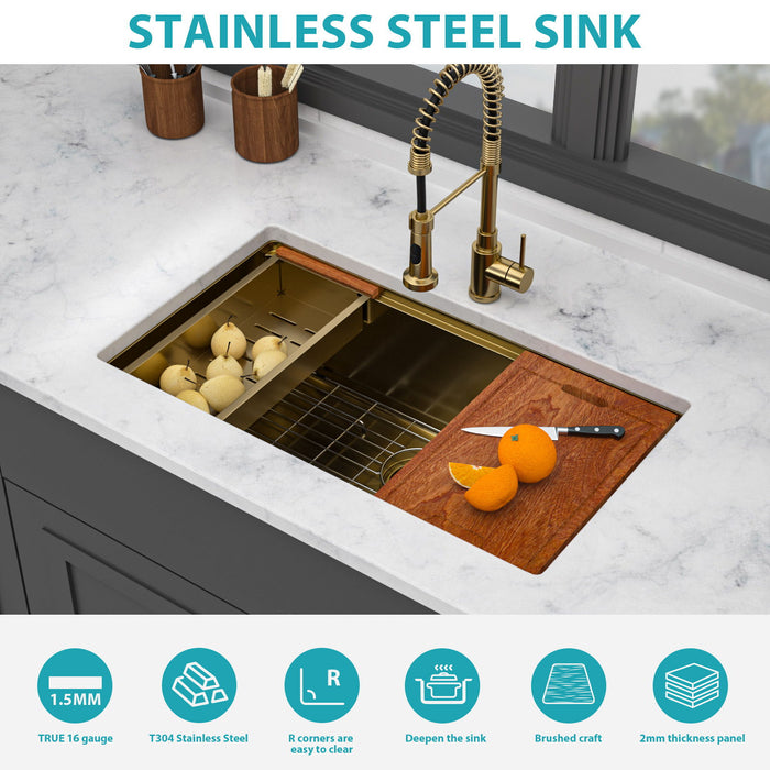 Stainless Steel Undermount Kitchen Sink With Workstation