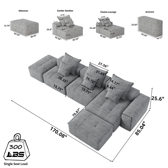 Modern Oversized Diy Combination Modular Sectional Sofa & Pillows