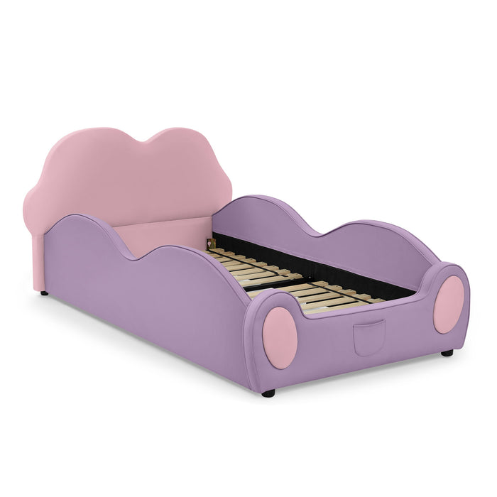 Cute Cloud Shape Bed With Guardrails Cartoon Design, Storage Pocket