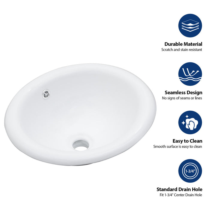 Semi Recessed Bathroom Sink With Countertop Vessel Design, 17" X 15.5" - White