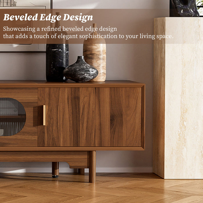Modern TV Stand With Fluted Glass Doors & 2 Drawers