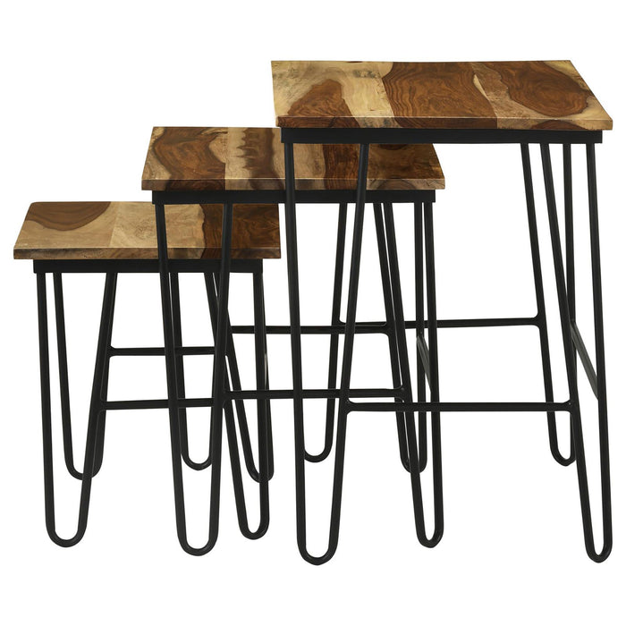 3 Piece Nesting Table With Hairpin Legs - Brown