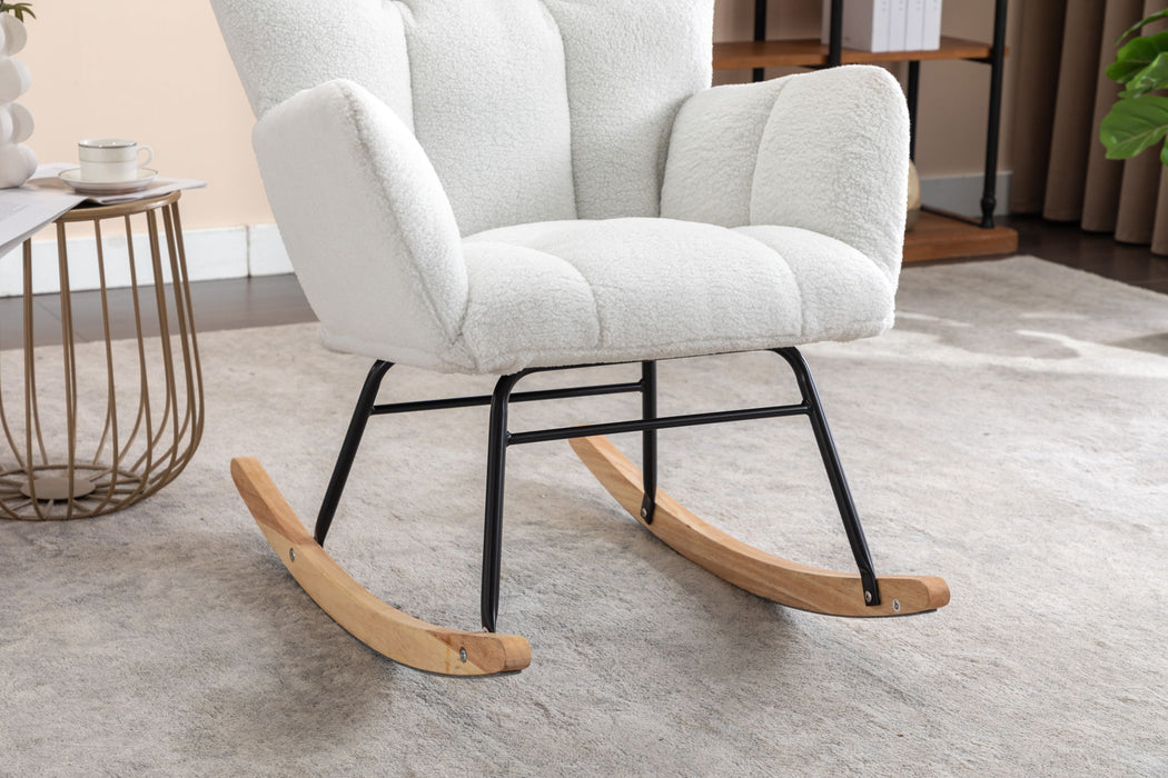 Teddy Fabric Rocking Gilder Nursery Chair For Living Room Indoor - Ivory