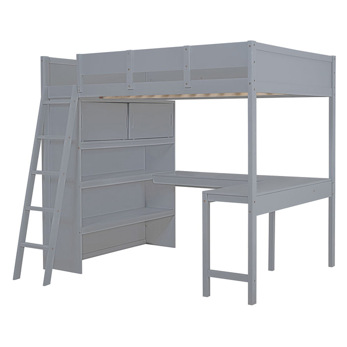 Modern Loft Bed With Desk And Shelves