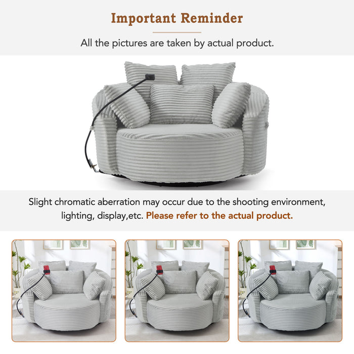 Swivel Accent Barrel Chair With Adjustable Phone Holder, 5 Pillows For Living Room