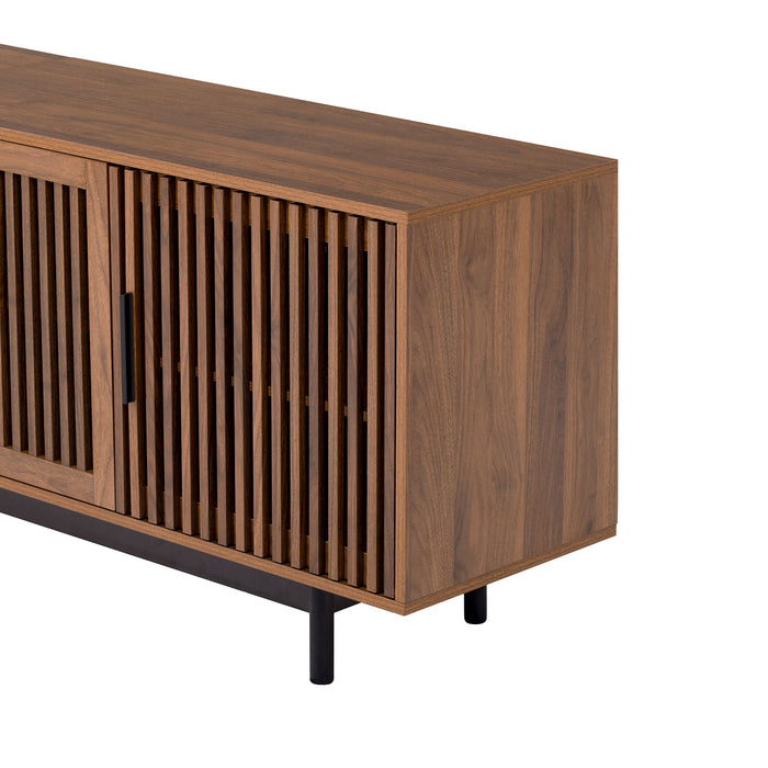 TV Stand For TVs, Entertainment Center With Closed Storage & Cable Management, Soft Closing Hinges - Walnut