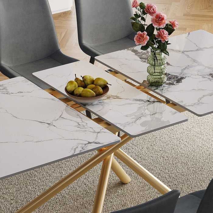 Modern Expandable Dining Table With Retractable Leaf With Chairs