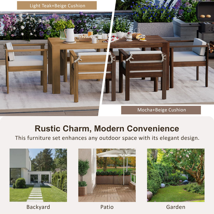 Rustic Patio Dining Set For 6 With Removable Cushions