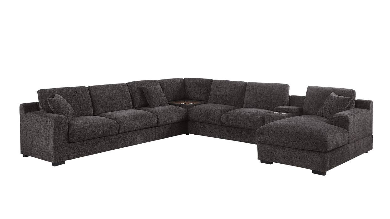 Celine - Corner Sectional Sofa With Right Facing Chaise, Cupholders, And Charging Ports - Gray