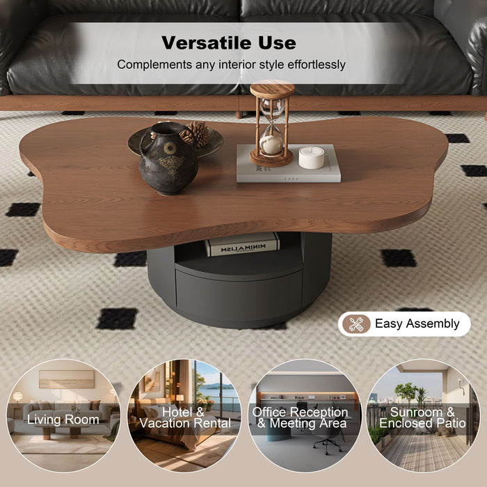 Cloud Coffee Table With 2 Drawers & Multi Layer Storage - Dark Walnut / Matt Black