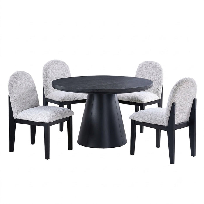 5 Piece Round Dining Set With With Chairs - Black / White