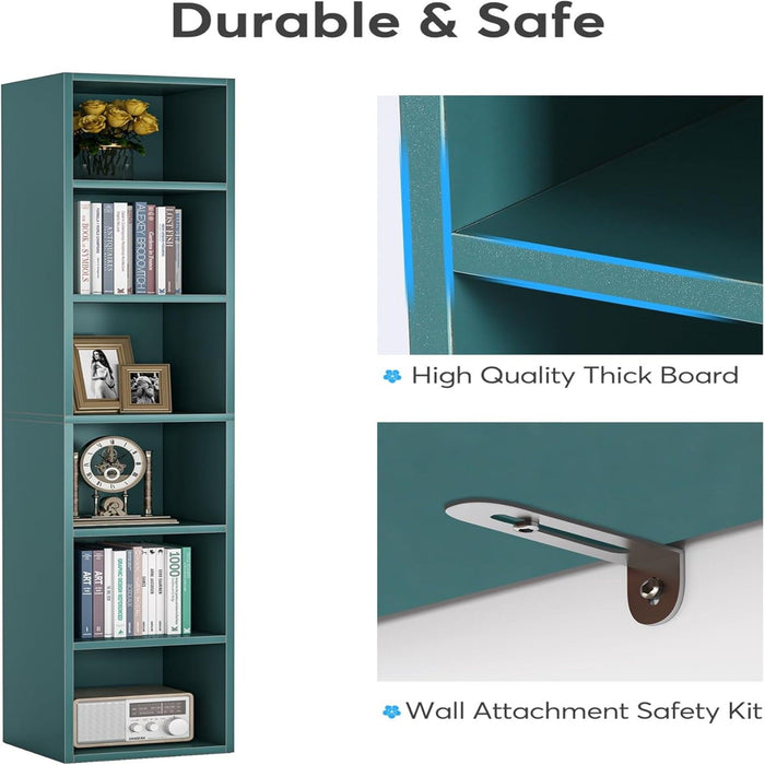 6 Tier Narrow Corner Cube Bookcase Storage, Freestanding Shelf With Open Cubes For Living Room