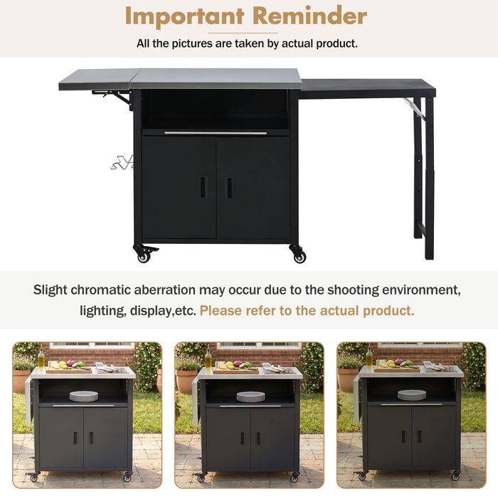 Foldable Outdoor Prep Station BBQ Cart With Trash Rack