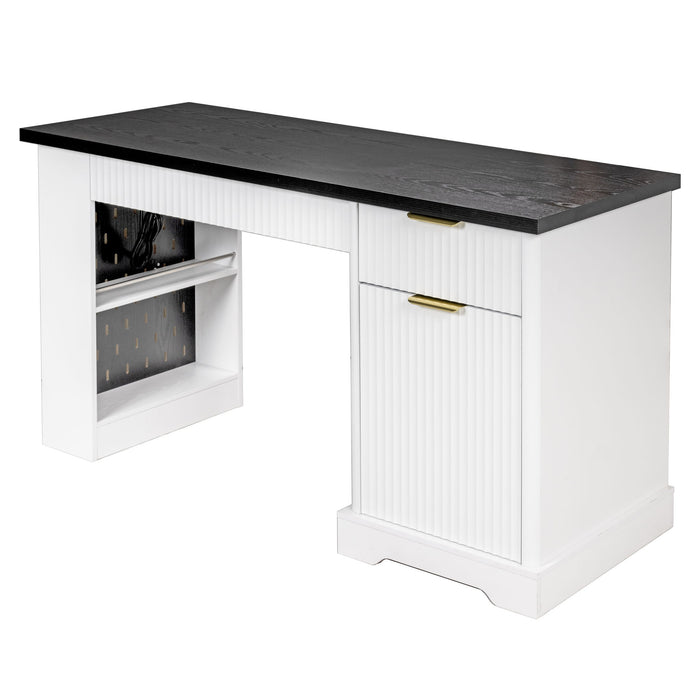Modern Fluted Office Desk With Storage Cabinet