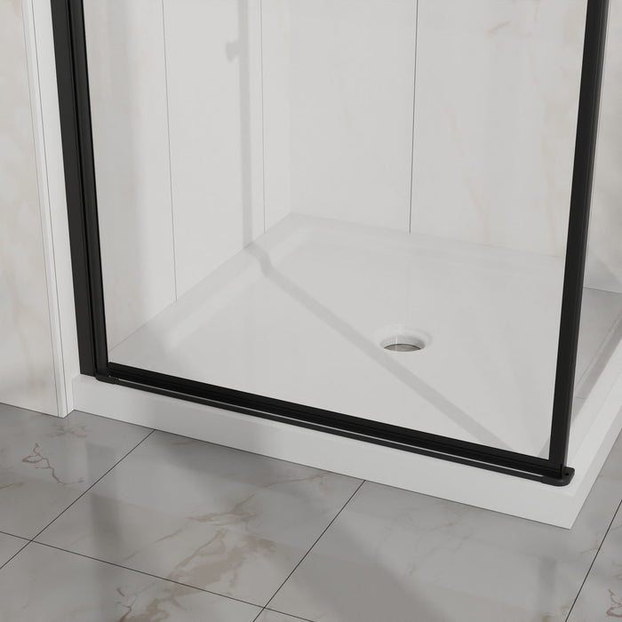 Corner Shower Enclosure, Frameless Pivot Door - Matte Black