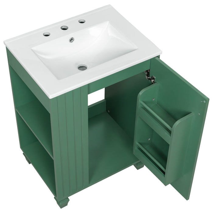 Classic Retro Bathroom Vanity With Sink, Door Shelf, Side Open Storage Frame