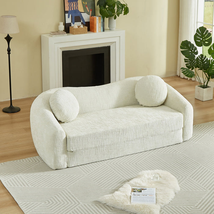 Curved Convertible Sofa, 2 In 1 Frameless Folding Sofa Bed With Pull Out Base And Deep Seat