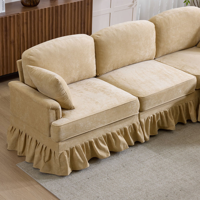 Cloud Sofa With Removable Ruffled Skirt With Ottoman And Flared Arms