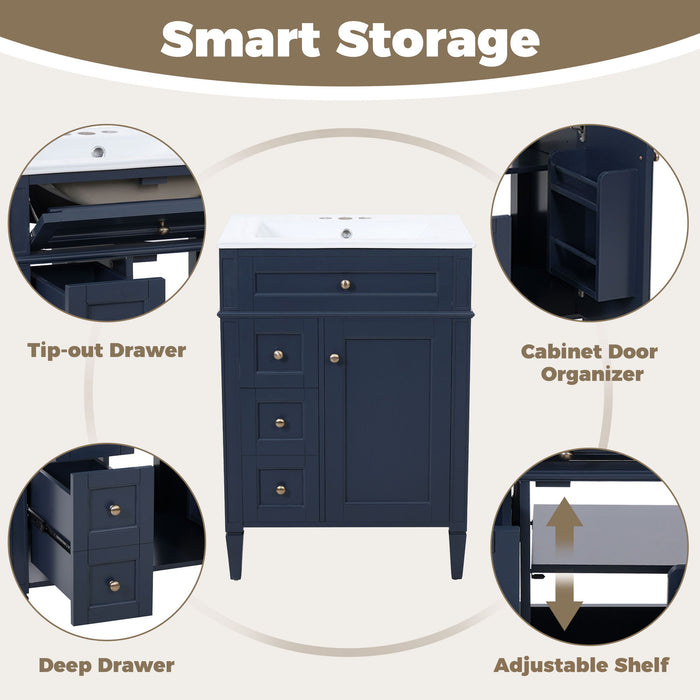 Bathroom Vanity With Top Sink, Storage Cabinet With 2 Drawers And Tip-Out Drawer