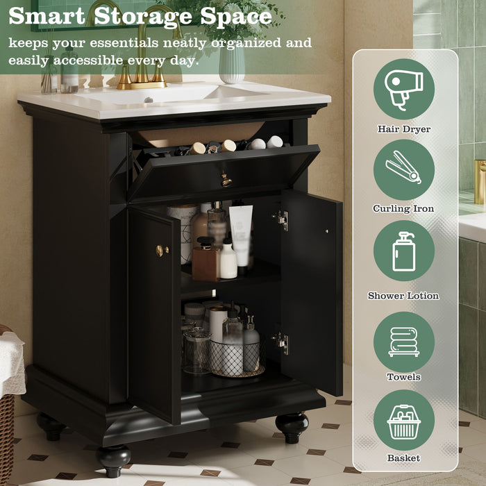 Modern Bathroom Vanity With Tip-Out Drawer And Soft-Close Hinges
