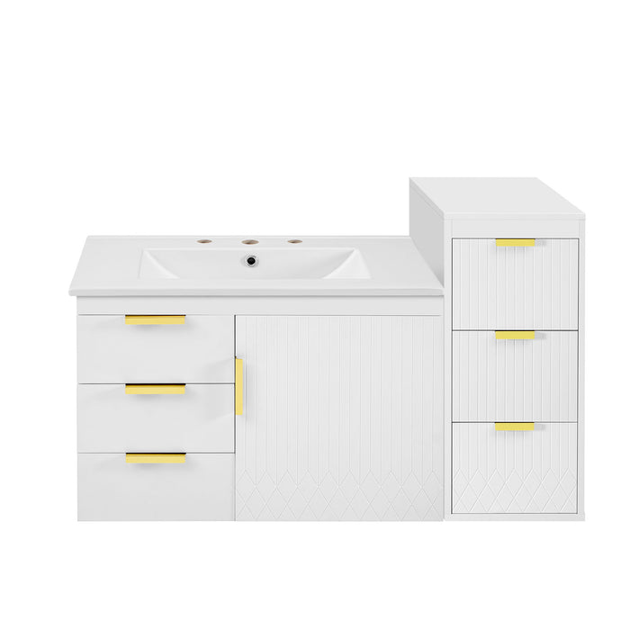 Wall Mounted Bathroom Cabinet With Side Cabinet Combo With Soft-Closing Doors And Drawers, Ceramic Sink