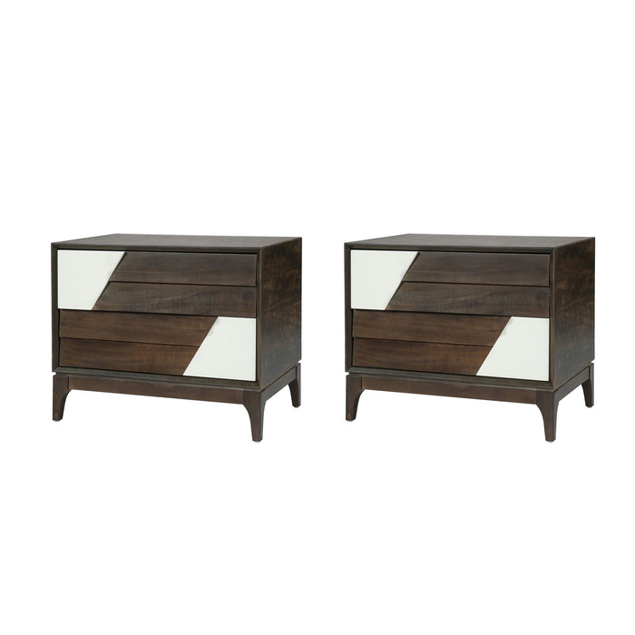 Japandi 2 Drawer Nightstand With Geometric Design